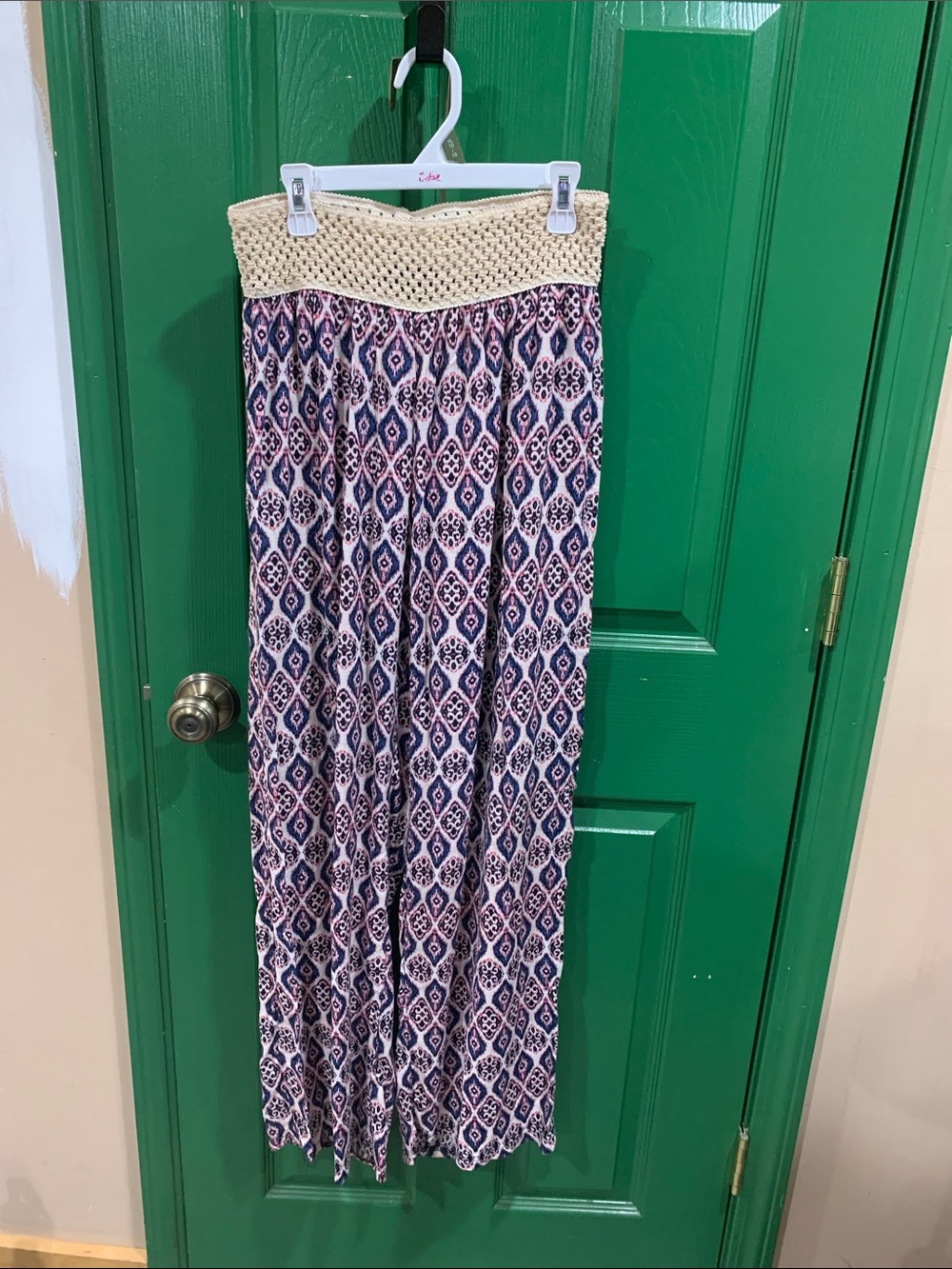 living doll Crochet-Waist Printed Maxi Skirt - Navy & Cream